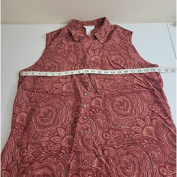 Talbots Red Paisley Print Silk Button Front Sleeveless Tank Top Women's Size 18 - Picture 4 of 9